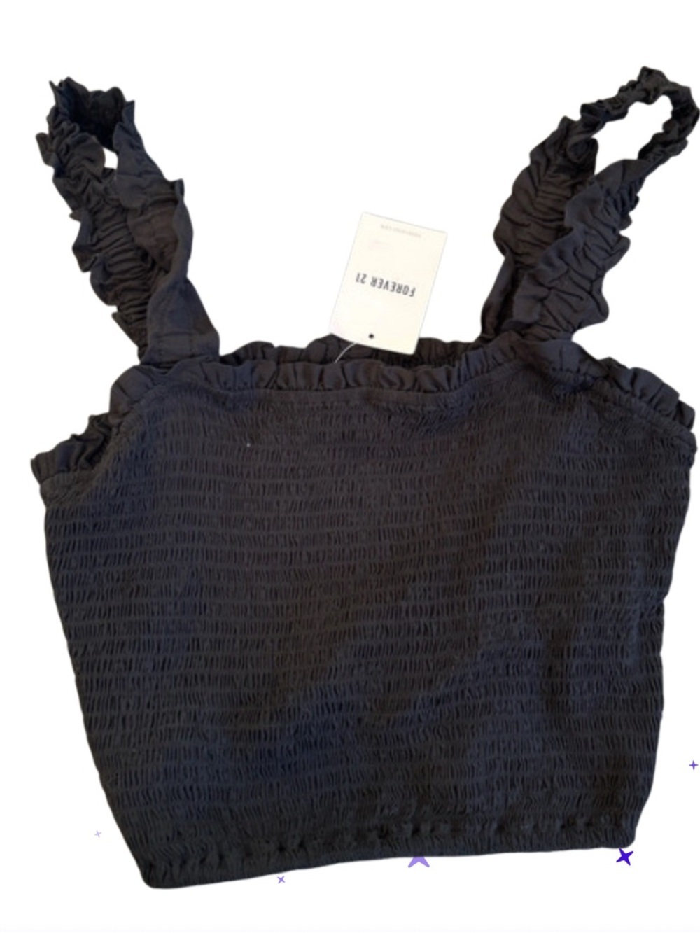 NWT-Forever 21 Black Smocked festival Ruffle Strap bohemian Crop Top